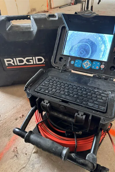 RIDGID leak detection equipment with monitor and keyboard, used for identifying hidden plumbing issues and slab leaks.